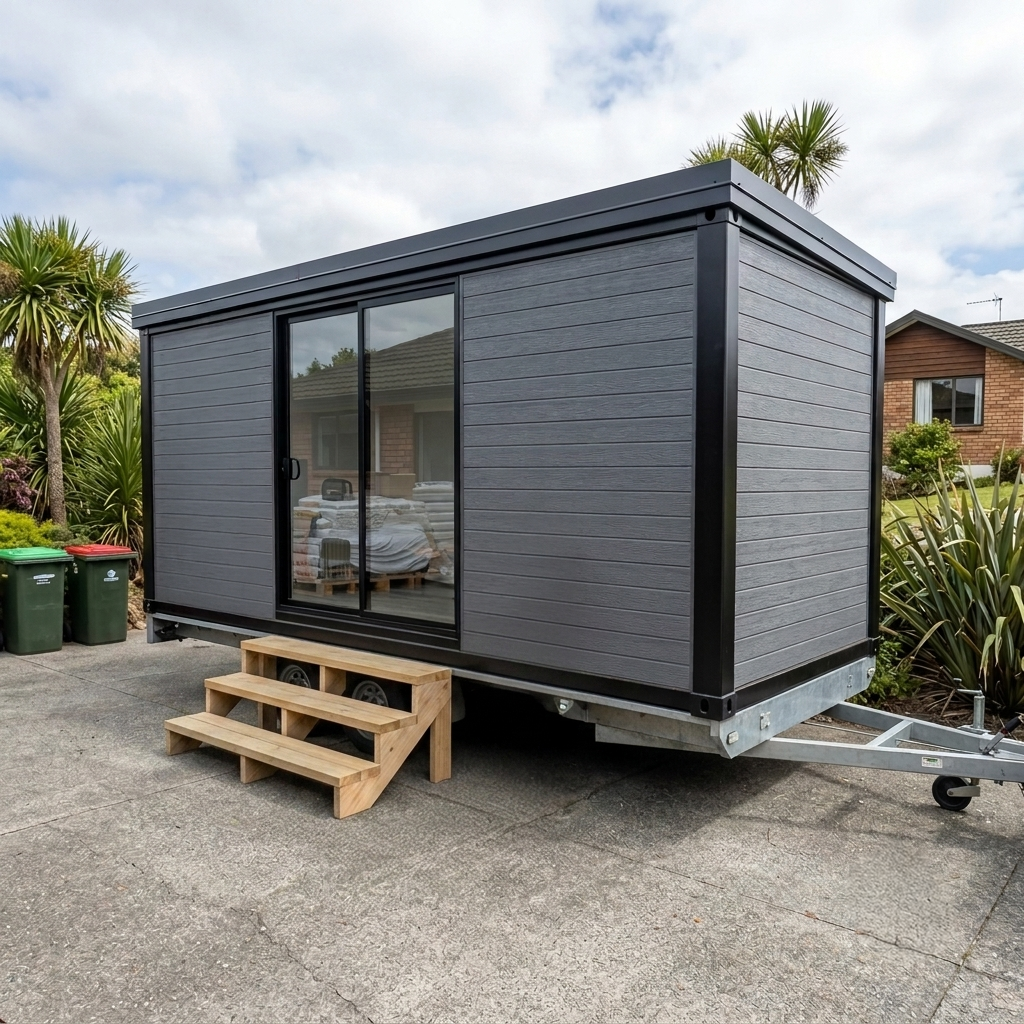 RoomDrop® portable studio cabin delivered and set up in a backyard